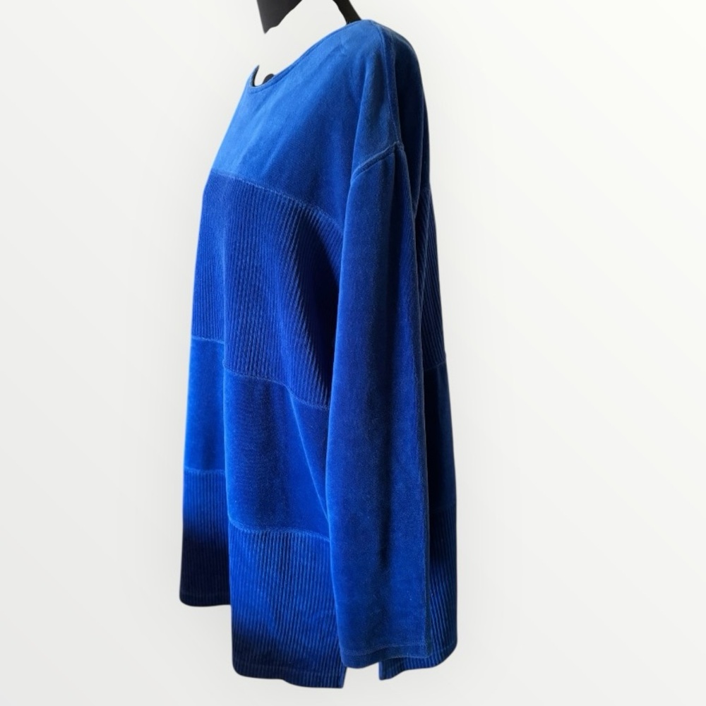 Bechamel Cobalt Blue Velour Velvet Ribbed Ling Sleeve Tunic Top Womens Size 1X
